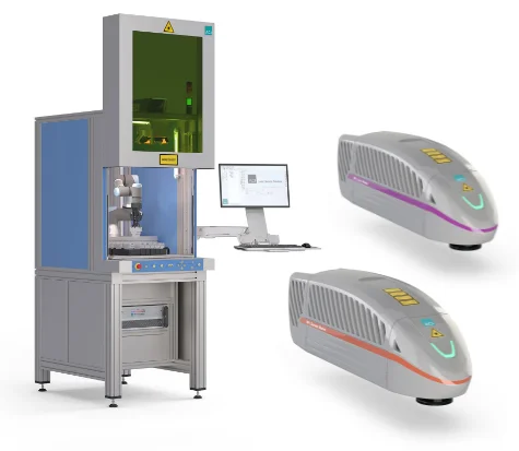 Automated marking laser station Workstation Robotic and two marking lasers for the industrial sector