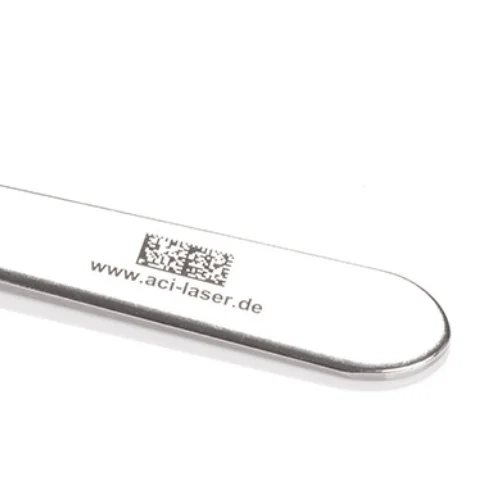 Black laser marking on a stainless steel scalpel handle