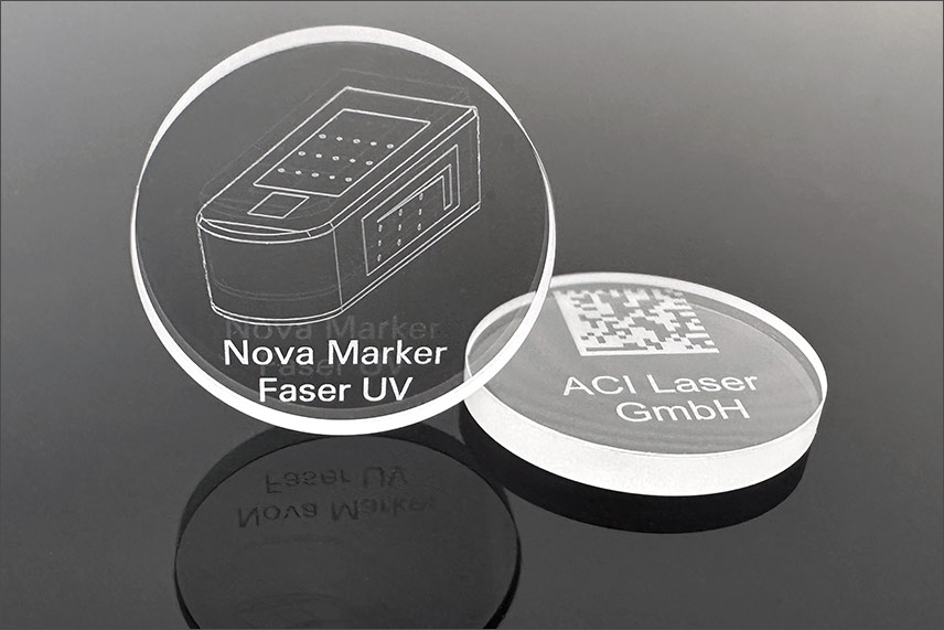 Lasergravur auf Glas mit UV-Laser DFL Nova Marker von ACI