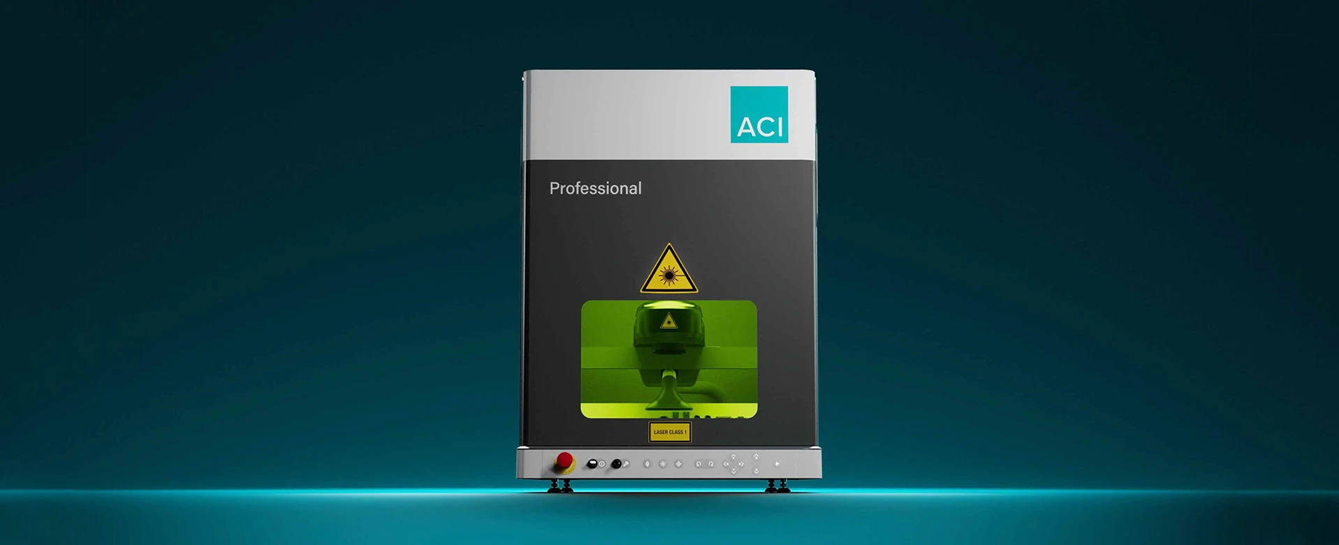Workstation Professional with a closed door, illuminated by atmospheric lighting